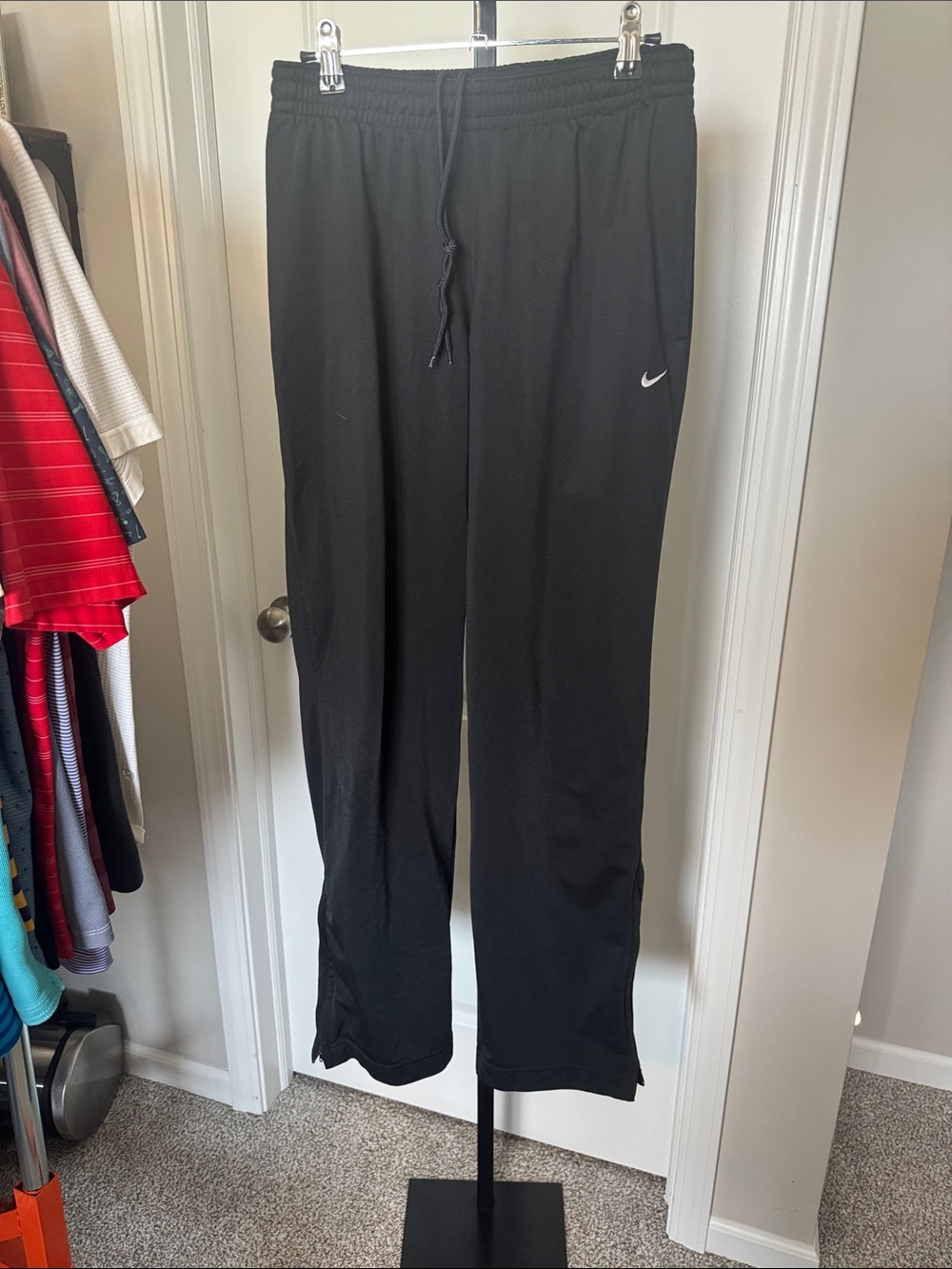 Nike Black Athletic Track Pants with White Swoosh